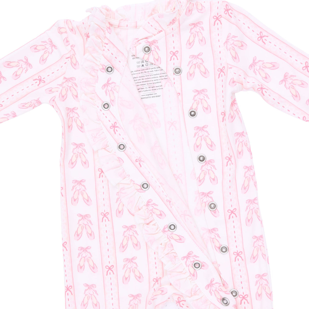 Ballet Shoes Ribbon Stripe - Kimono Ruffle Snap Footie