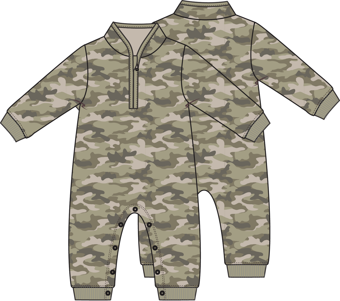 Camo French Terry - Zip Neck Romper