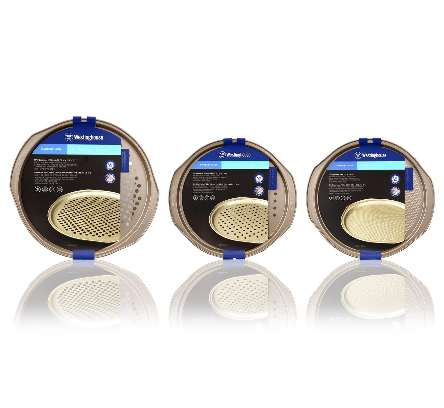 Pizza Pan Set, Carbon Steel, 3-pc (2x12" + 1x14" Pans)