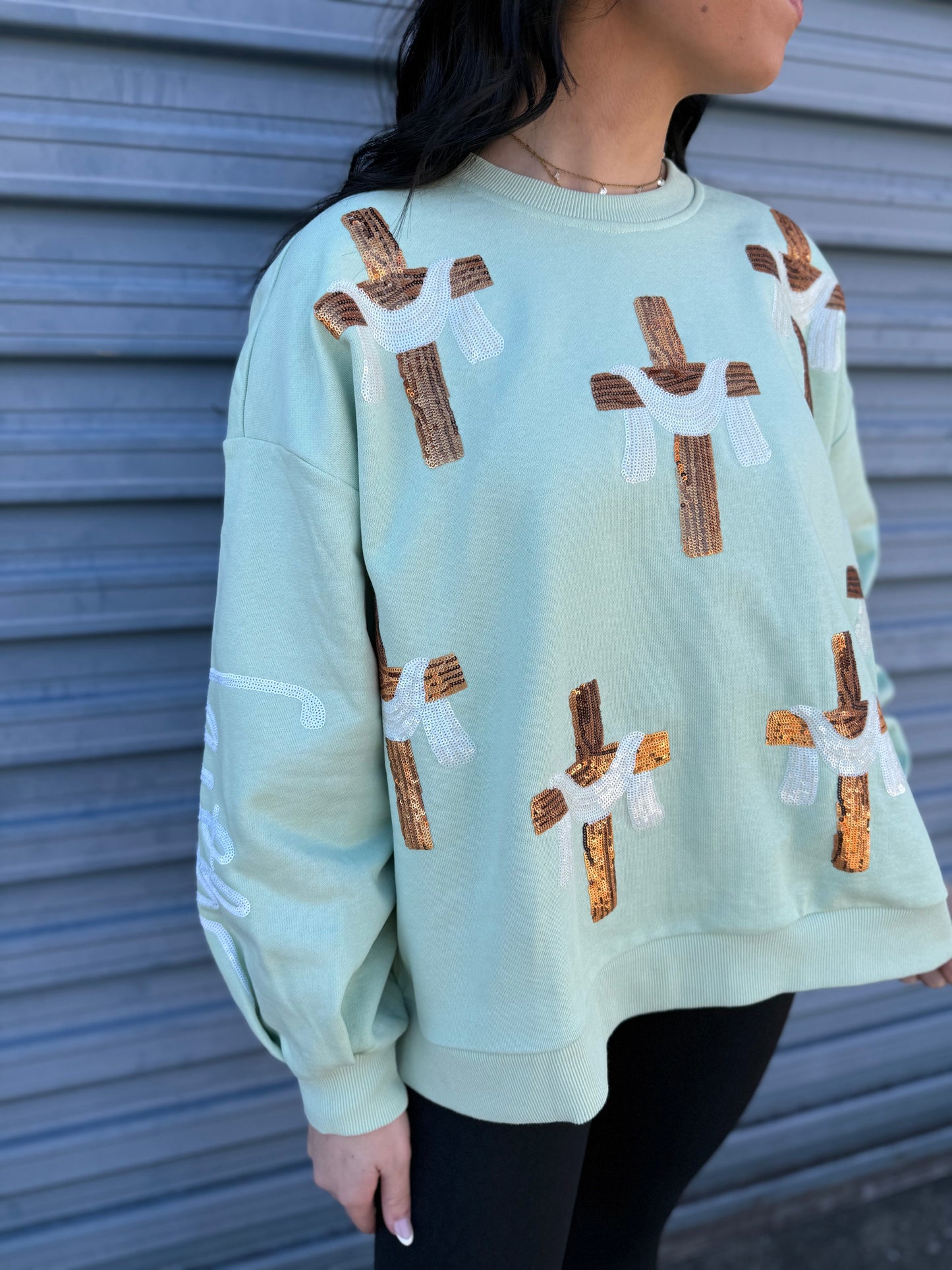 Victory over death cross sequin pullover
