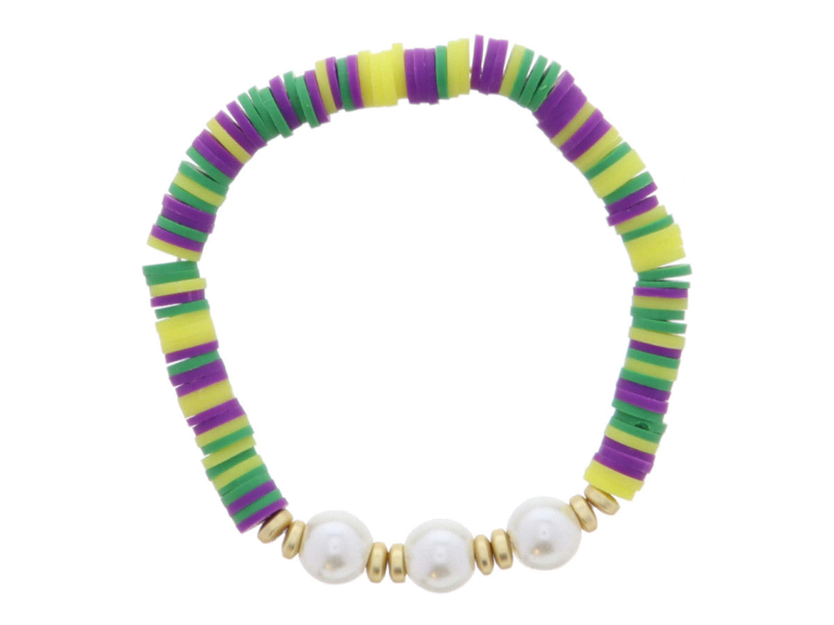 Mardi Gras pearl beaded bracelet