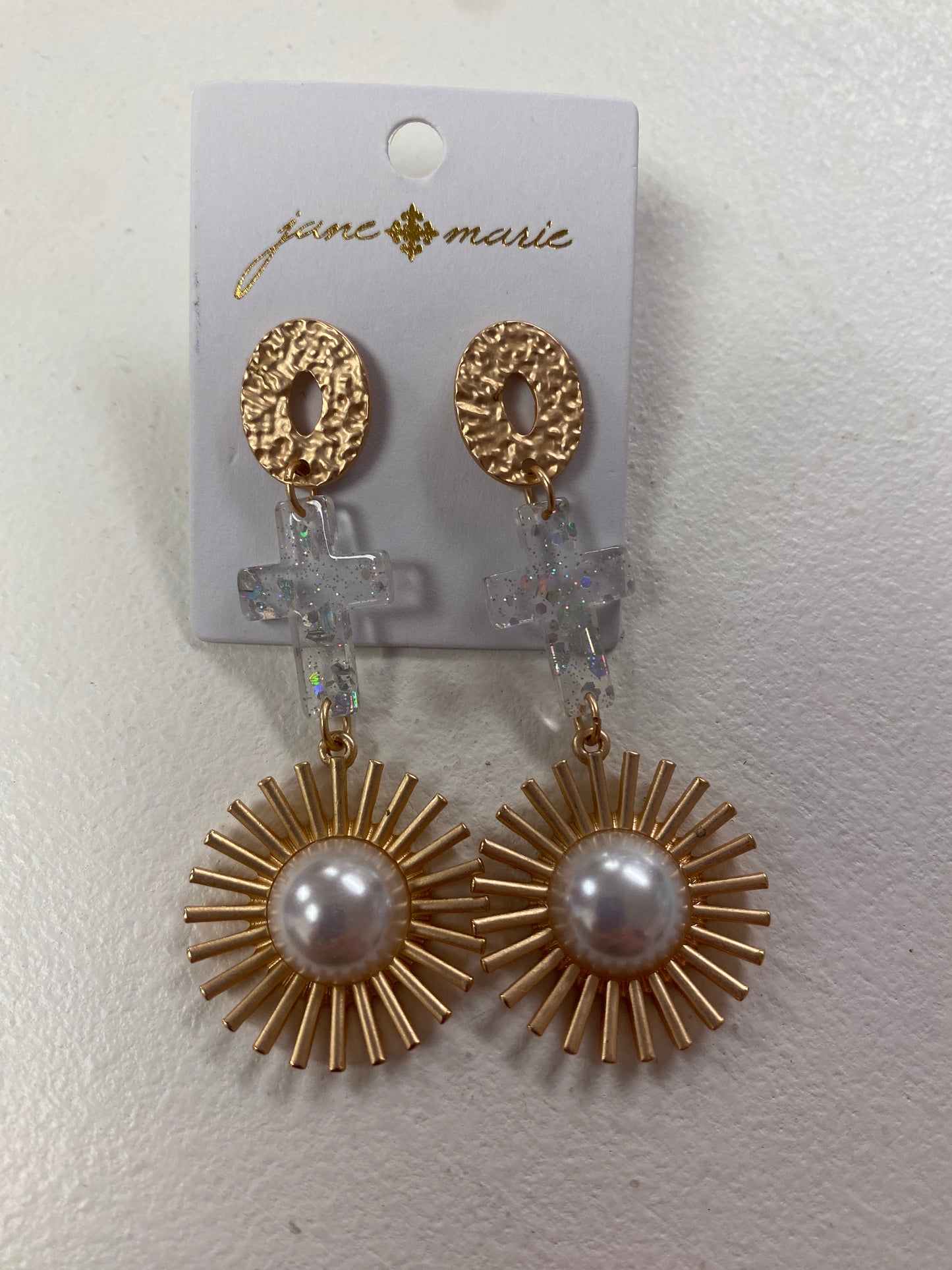 Pearl Cross Earrings