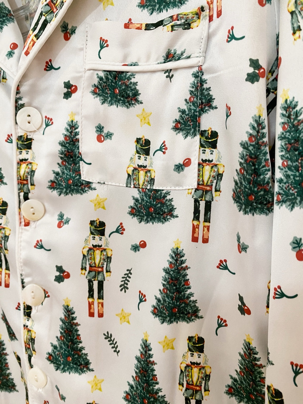 Nutcracker Christmas Tree Satin Loungewear Set – Two-Piece Holiday Pajamas