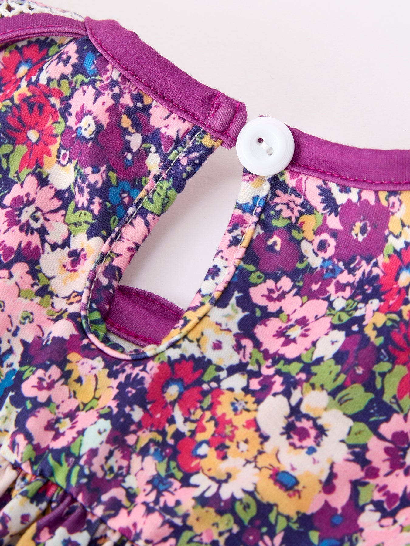 Purple Floral Bow Petals Collar Girls Dress