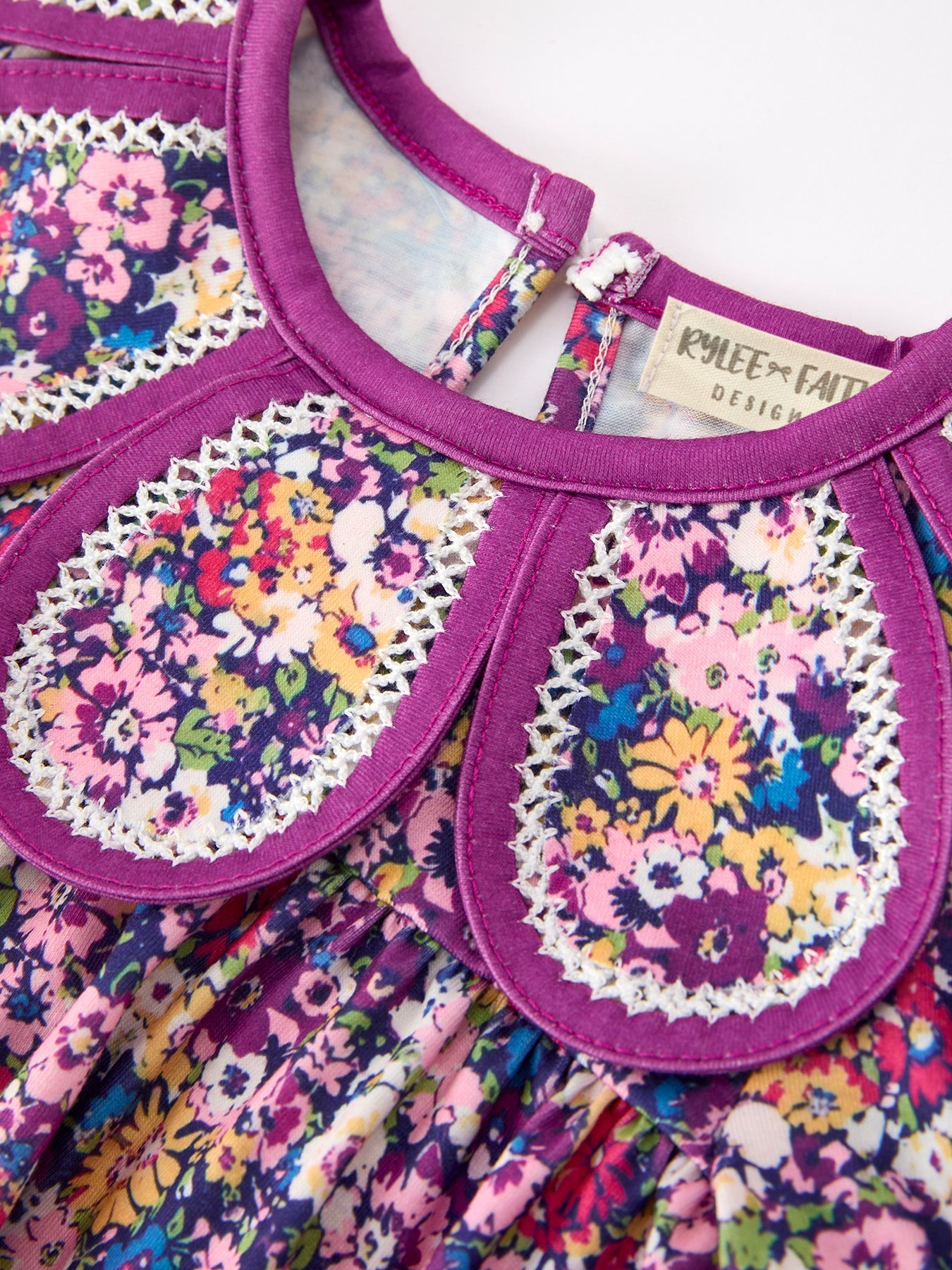 Purple Floral Bow Petals Collar Girls Romper