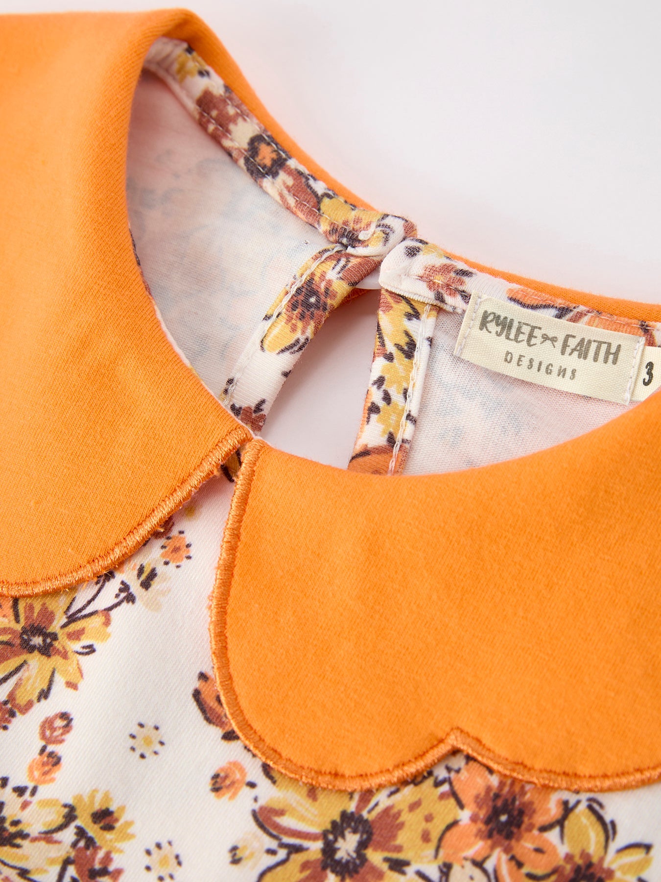 Fall Orange Floral Girl Dress Petals Collar