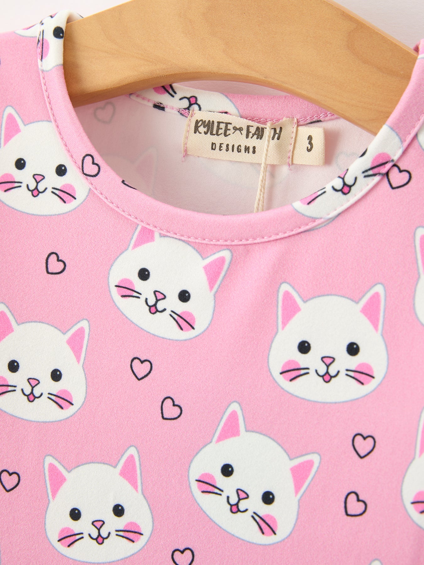 Fall Cat Print Girls Ruffle Hem Twirl Dress