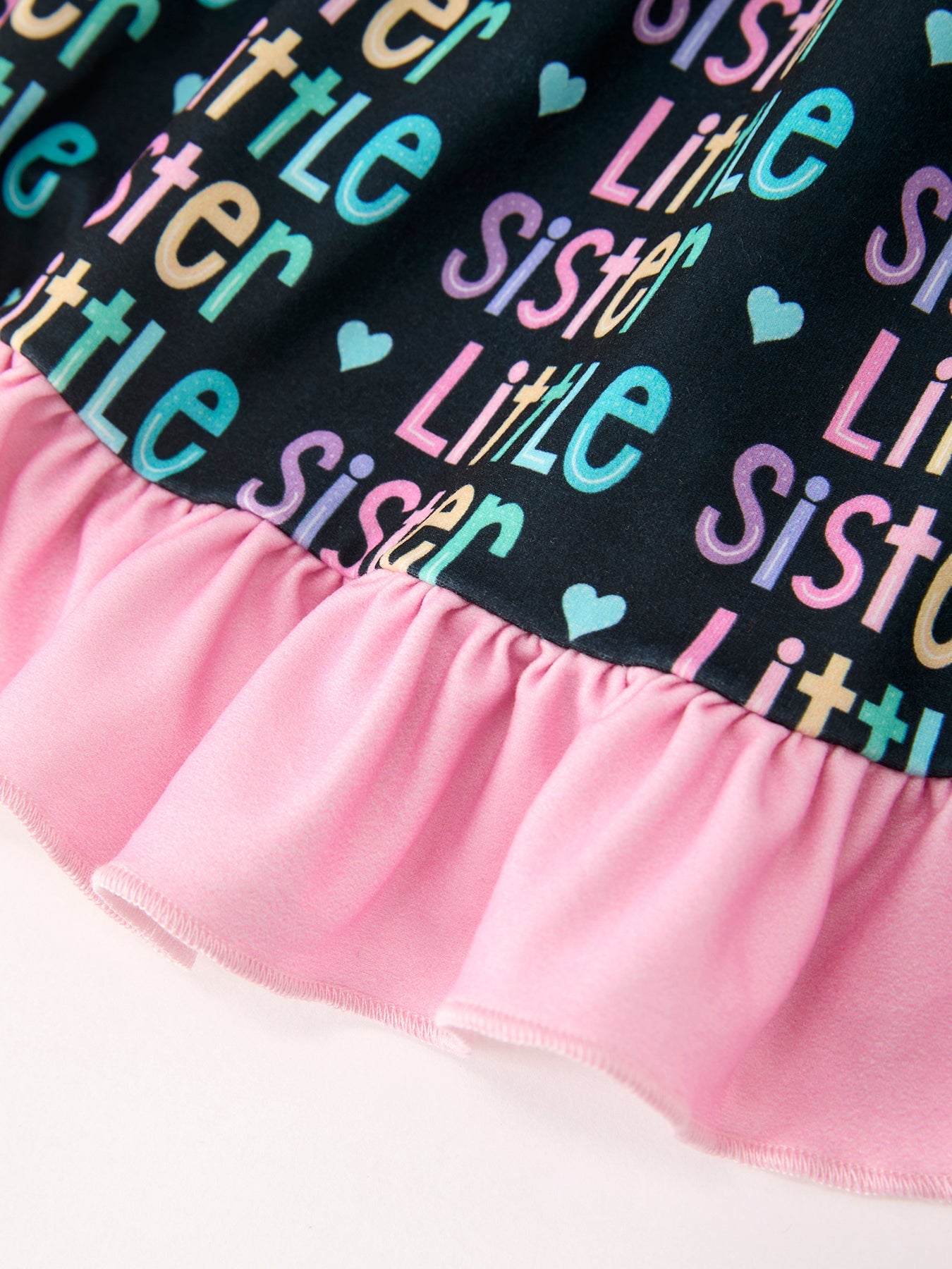 Little Sister Rainbow Letter Print Girls Ruffle Hem Dress