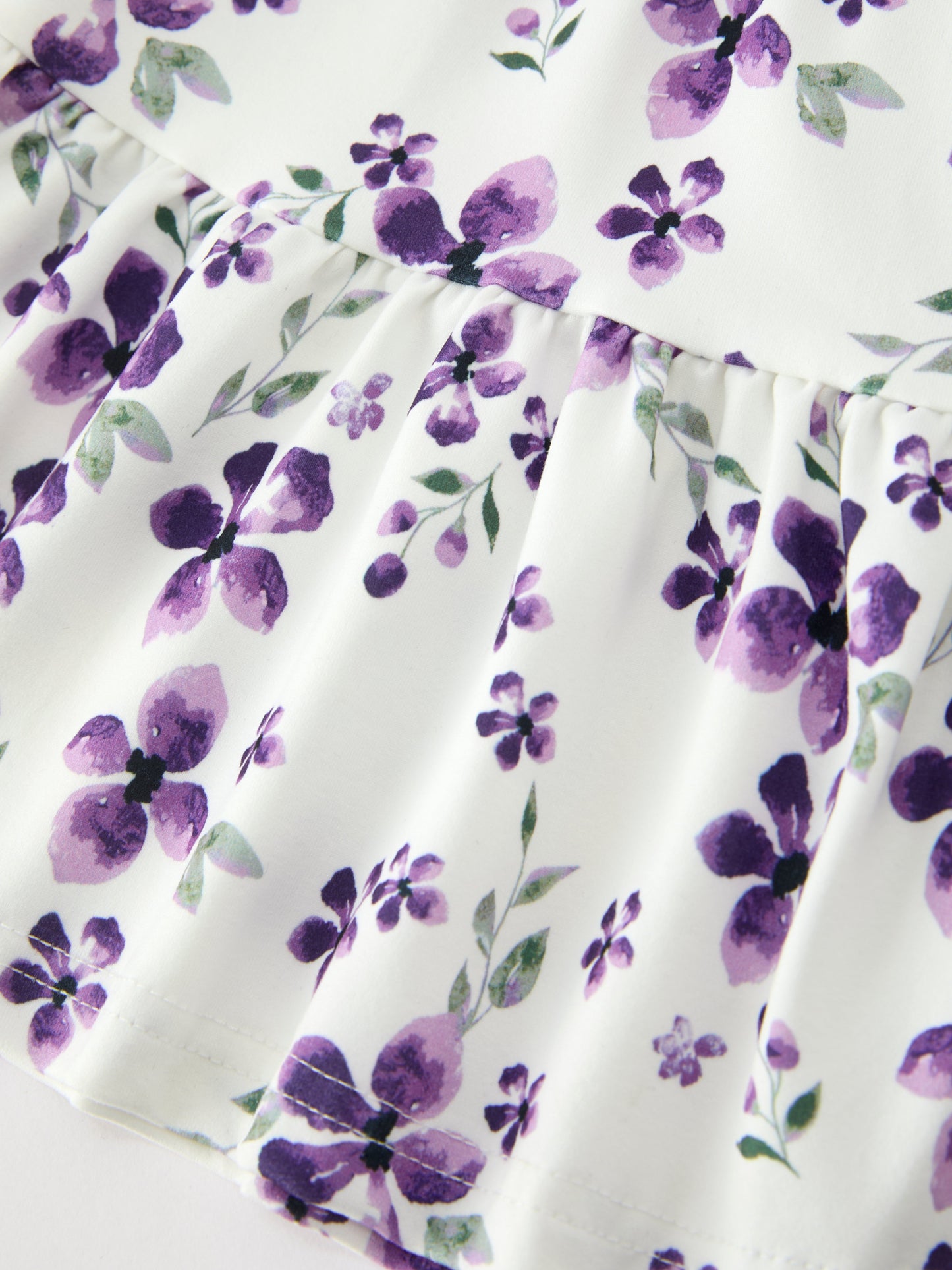 Fall Lavender Floral Puff Sleeve Girls Dress