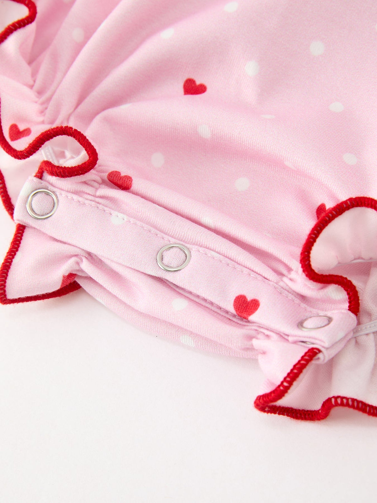 Baby Girls Valentine's Day Pink Heart Print Ruffle Bubble Romper