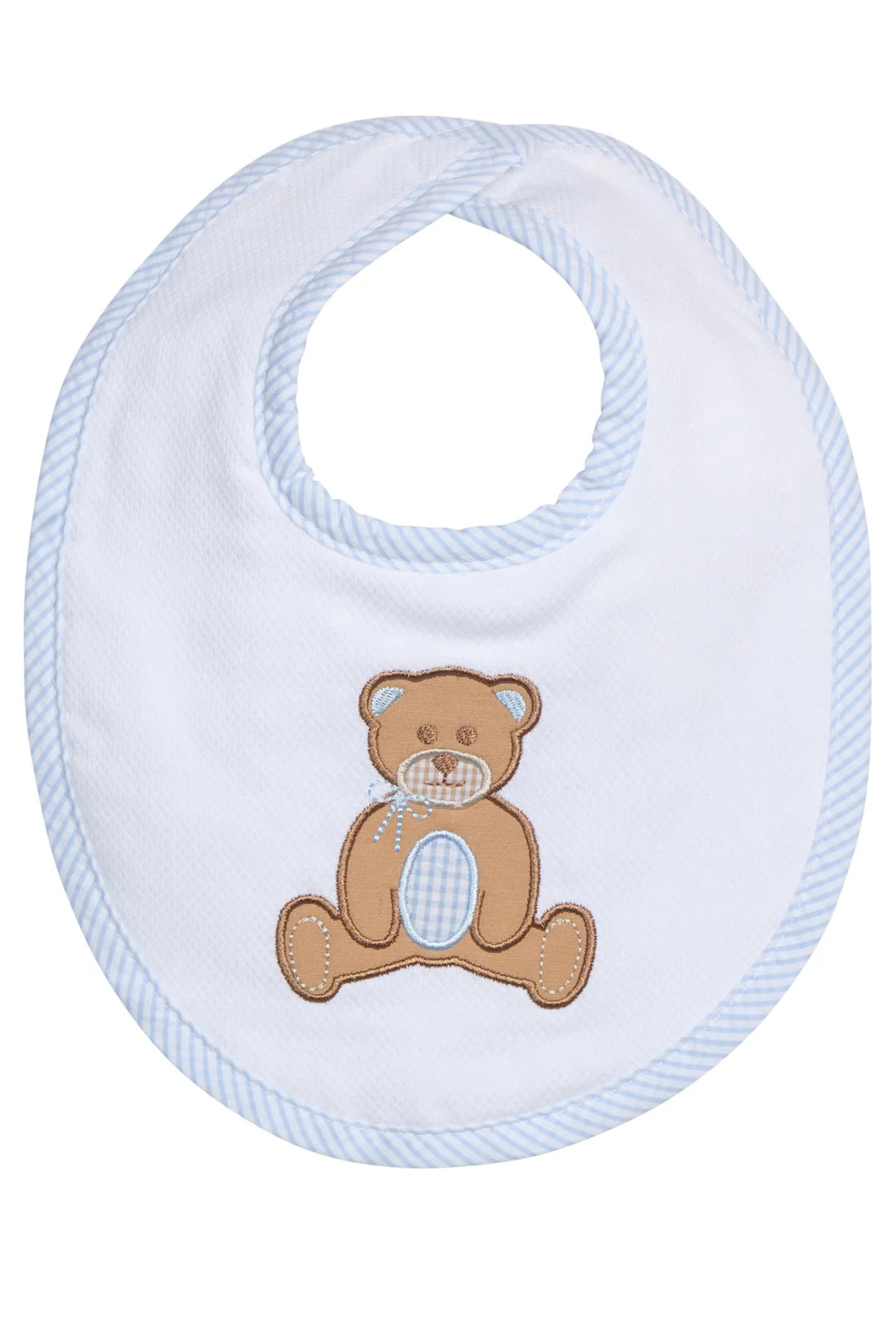 Blue Teddy Bear Baby Bib – Cotton Terry Applique Bib for Boys