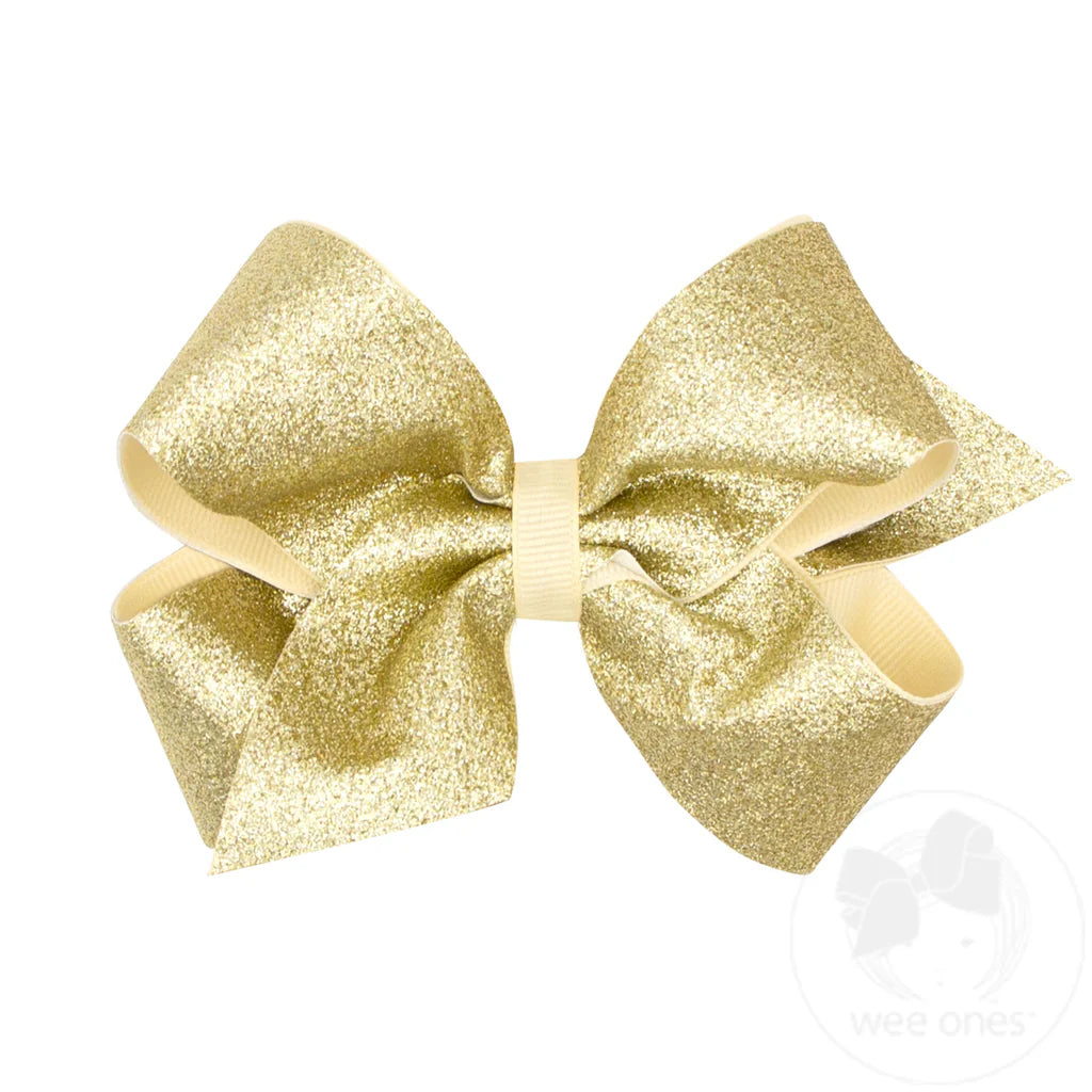 Gold Glitter Vinyl with Grosgrain Underlay Hair Bow – Wee Ones™