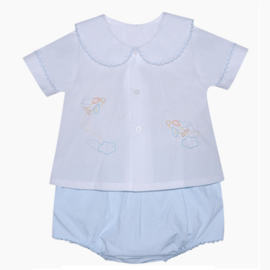 Blue Airplane Diaper Set