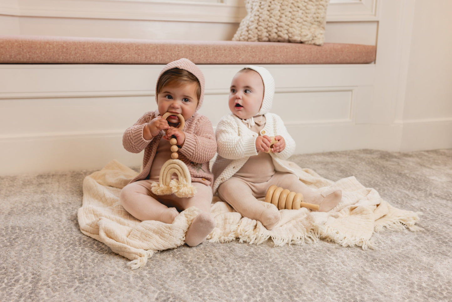 Fur Lined Waffle Knit Cardigan & Bonnet