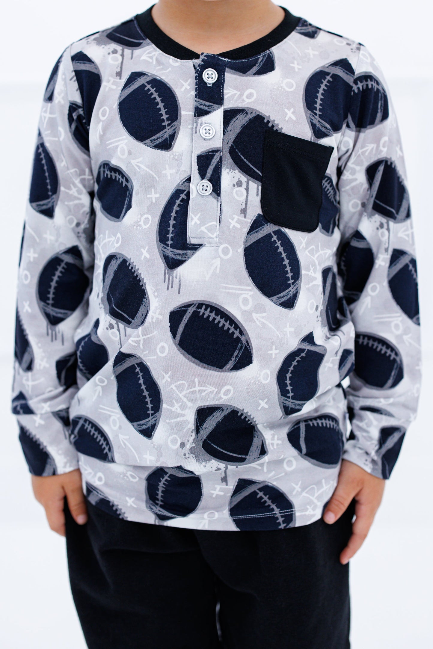Graffiti Football Henley T-Shirt : SILVER AND BLACK