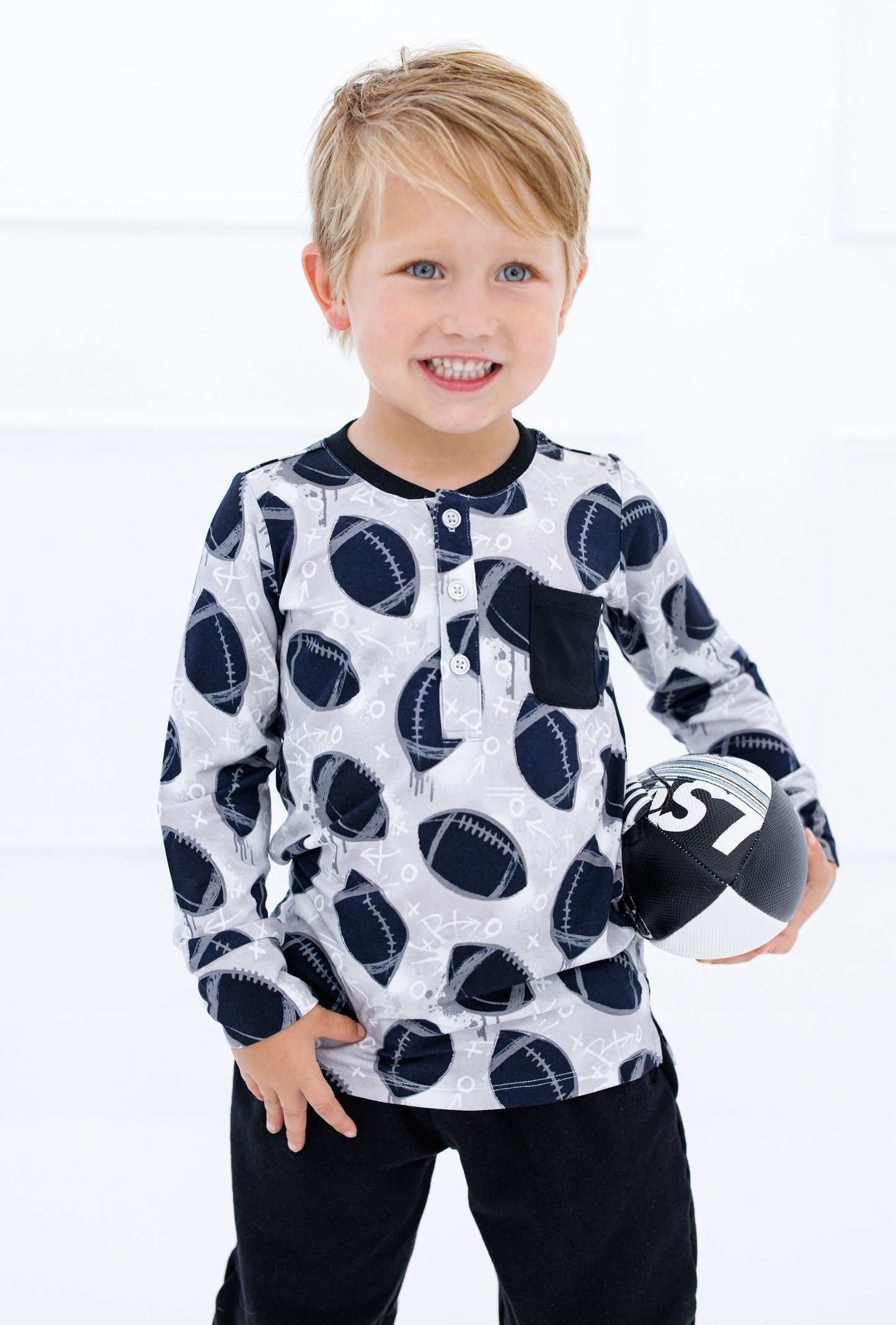 Graffiti Football Henley T-Shirt : SILVER AND BLACK