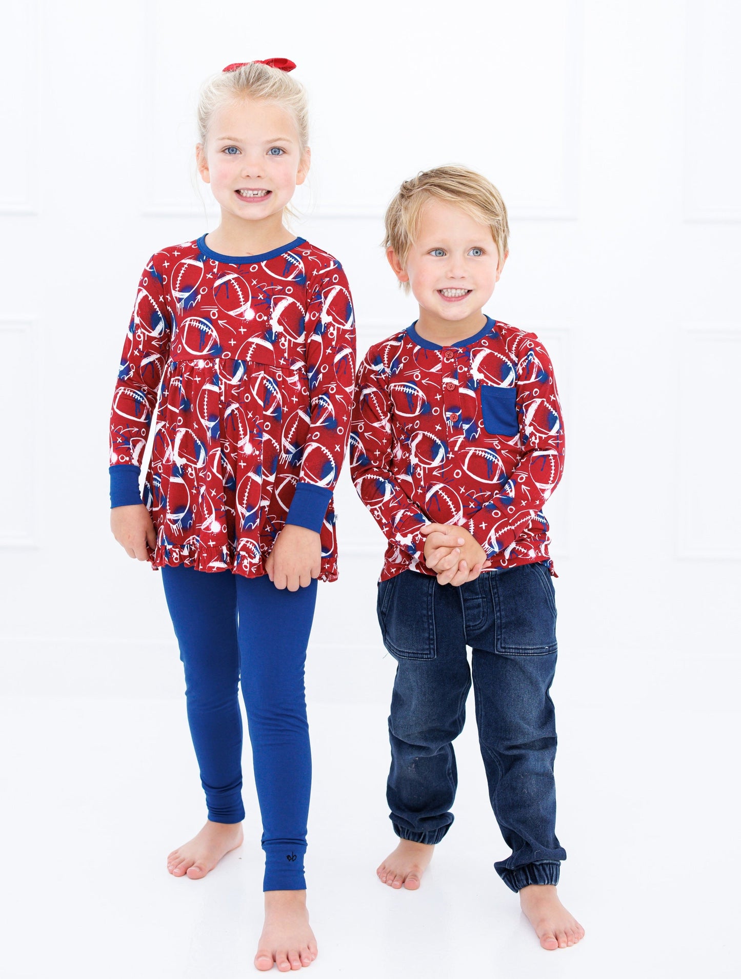 Graffiti Football Henley T-Shirt : RED AND NAVY