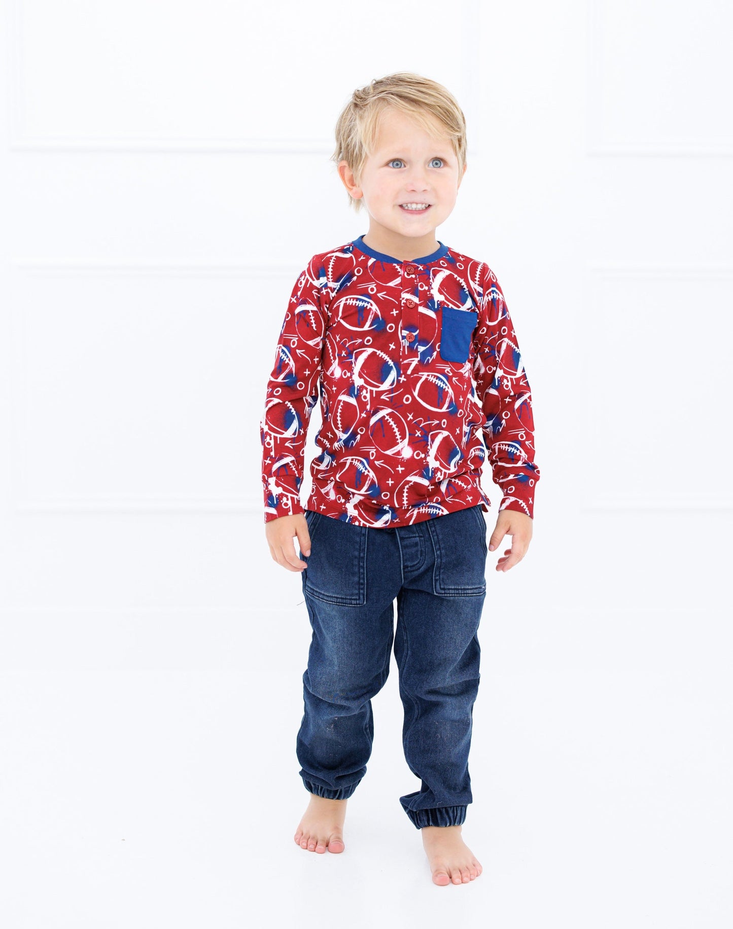 Graffiti Football Henley T-Shirt : RED AND NAVY