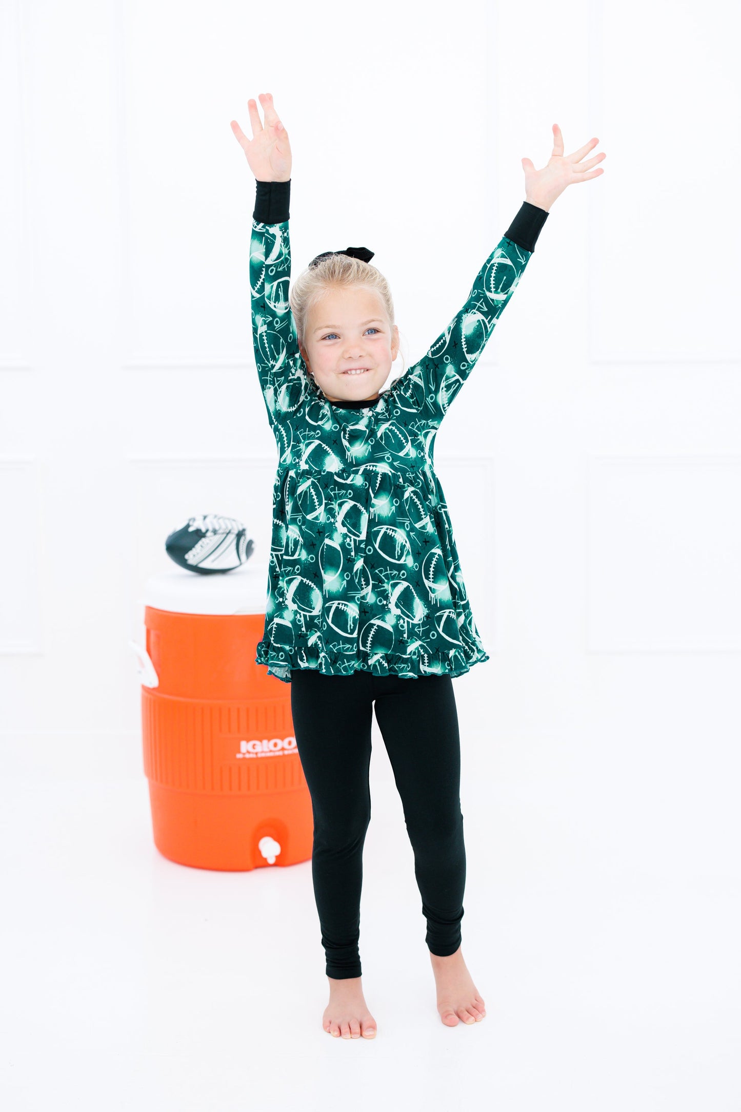 Graffiti Football Peplum Set : GREEN AND WHITE/SILVER