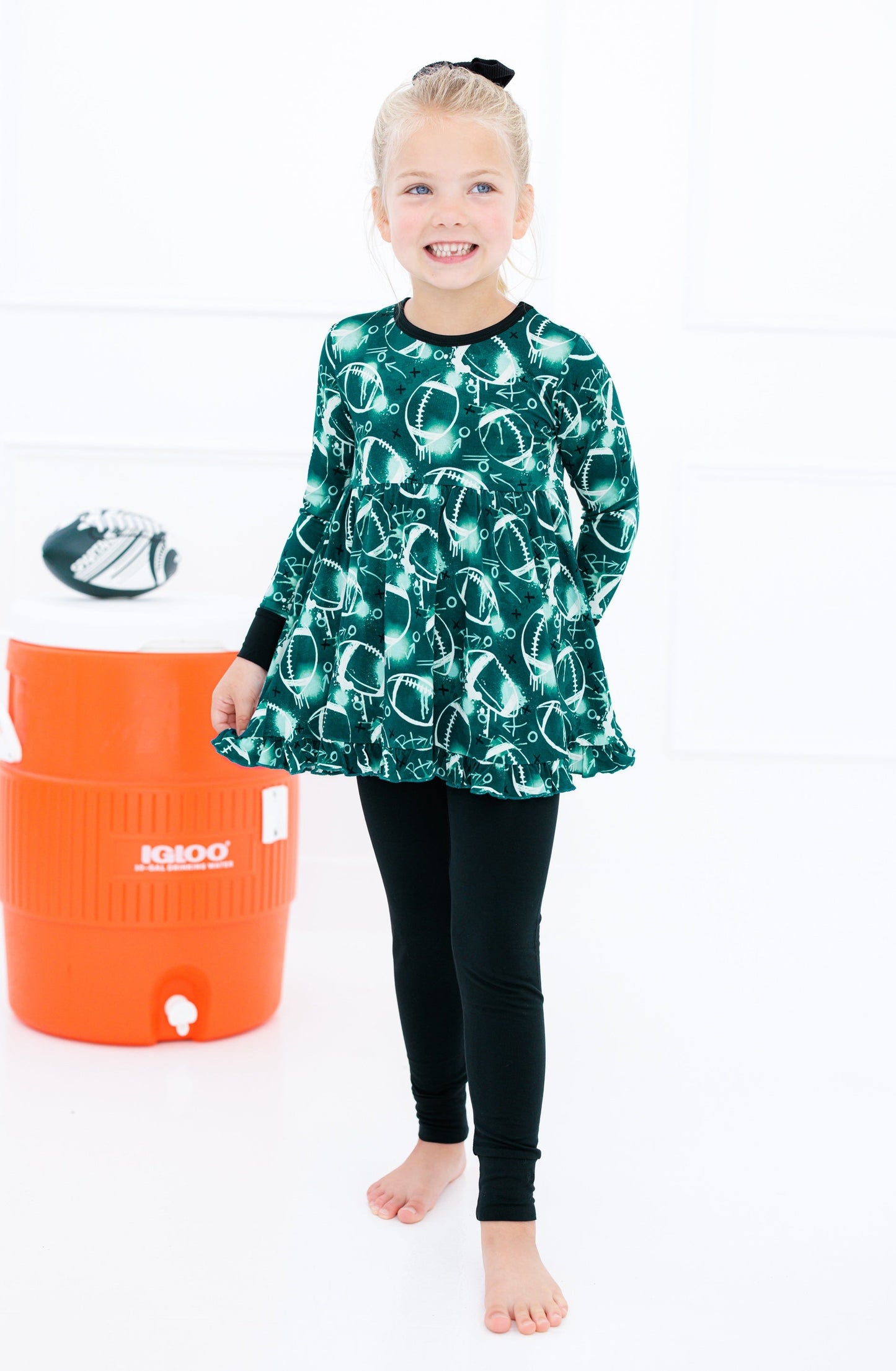 Graffiti Football Peplum Set : GREEN AND WHITE/SILVER