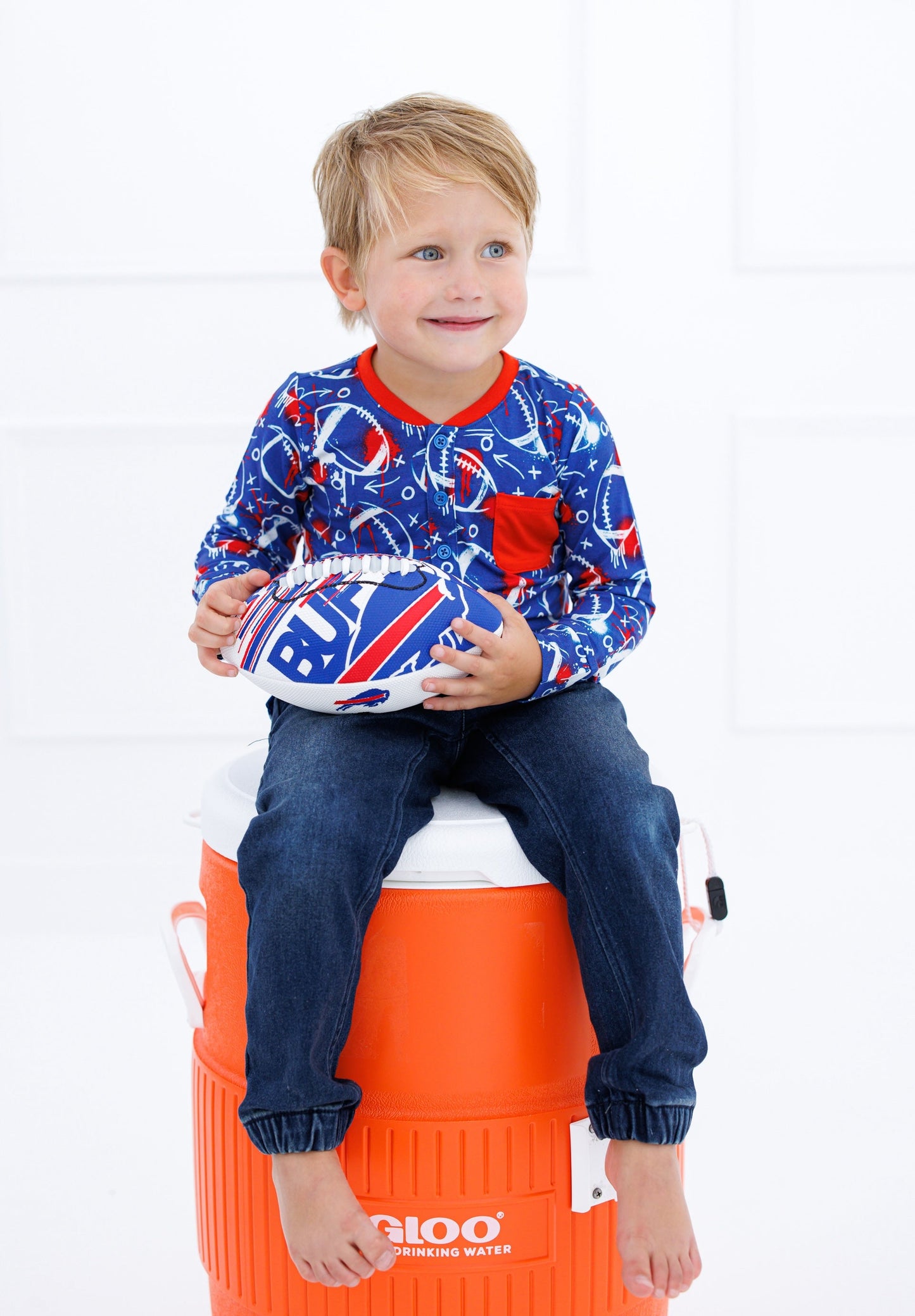 Graffiti Football Henley T-Shirt : BLUE AND RED