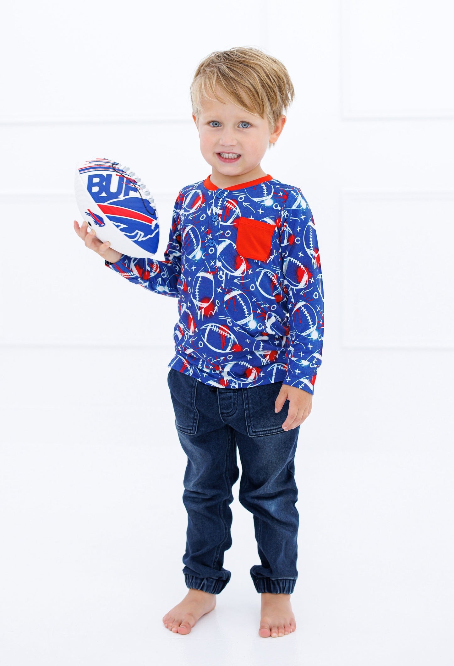 Graffiti Football Henley T-Shirt : BLUE AND RED