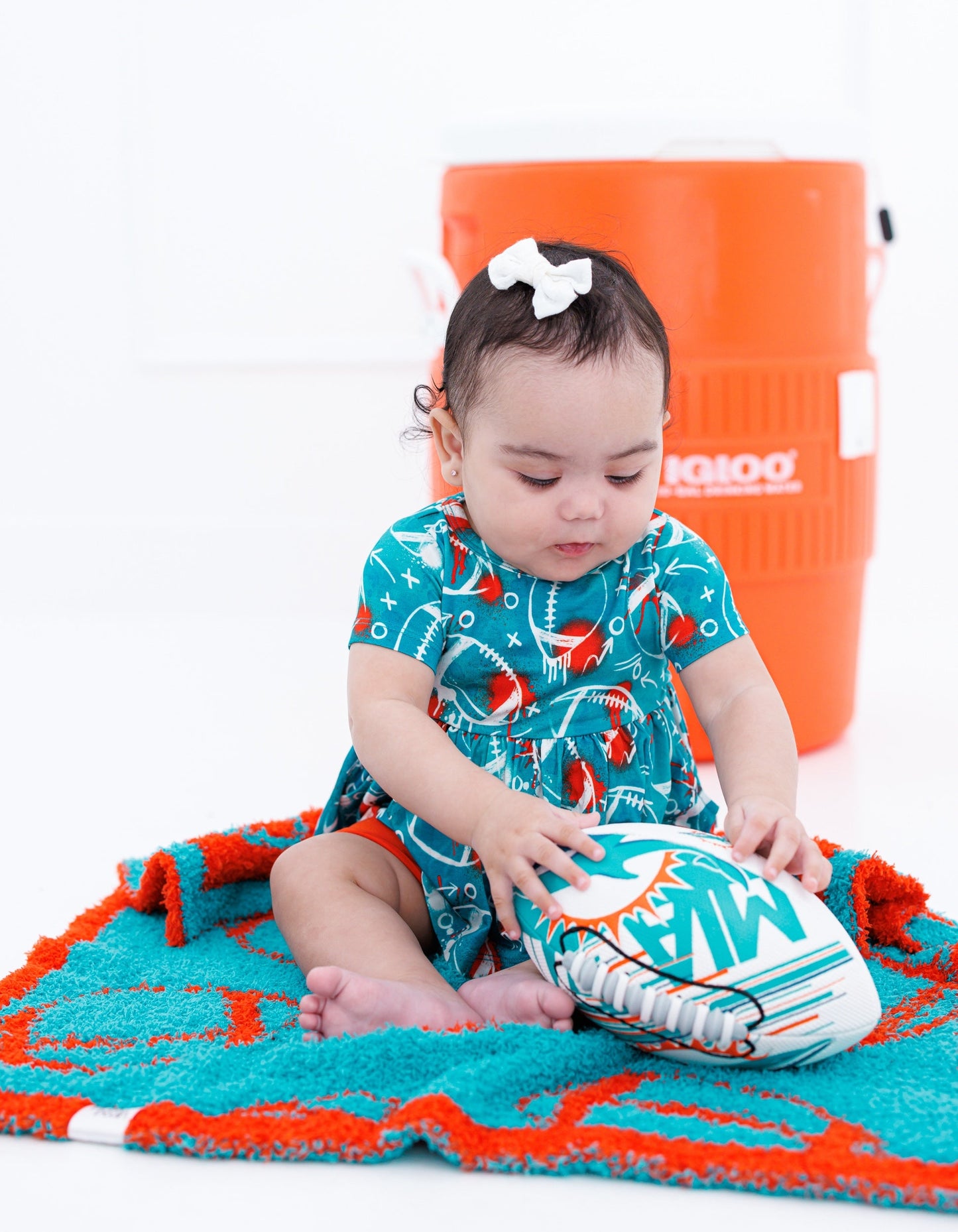 Graffiti Football Peplum Set : AQUA AND ORANGE