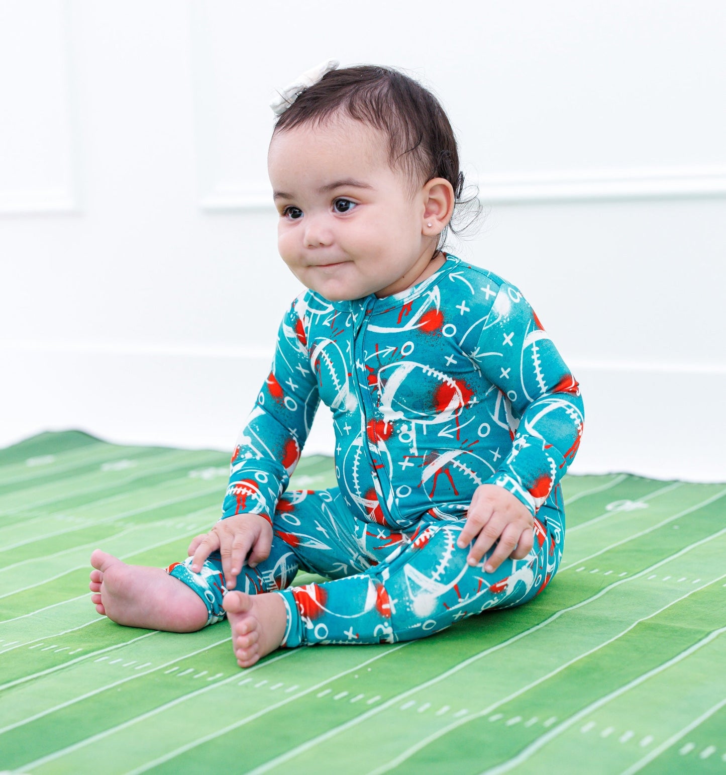Graffiti Football Convertible Romper : AQUA AND ORANGE