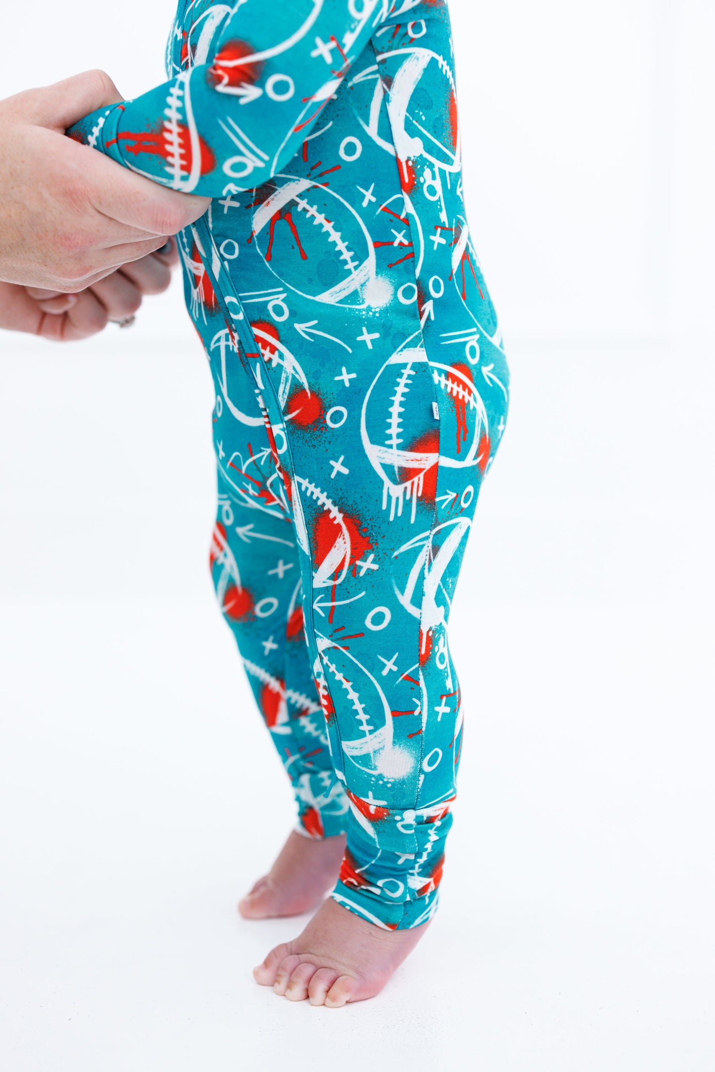 Graffiti Football Convertible Romper : AQUA AND ORANGE