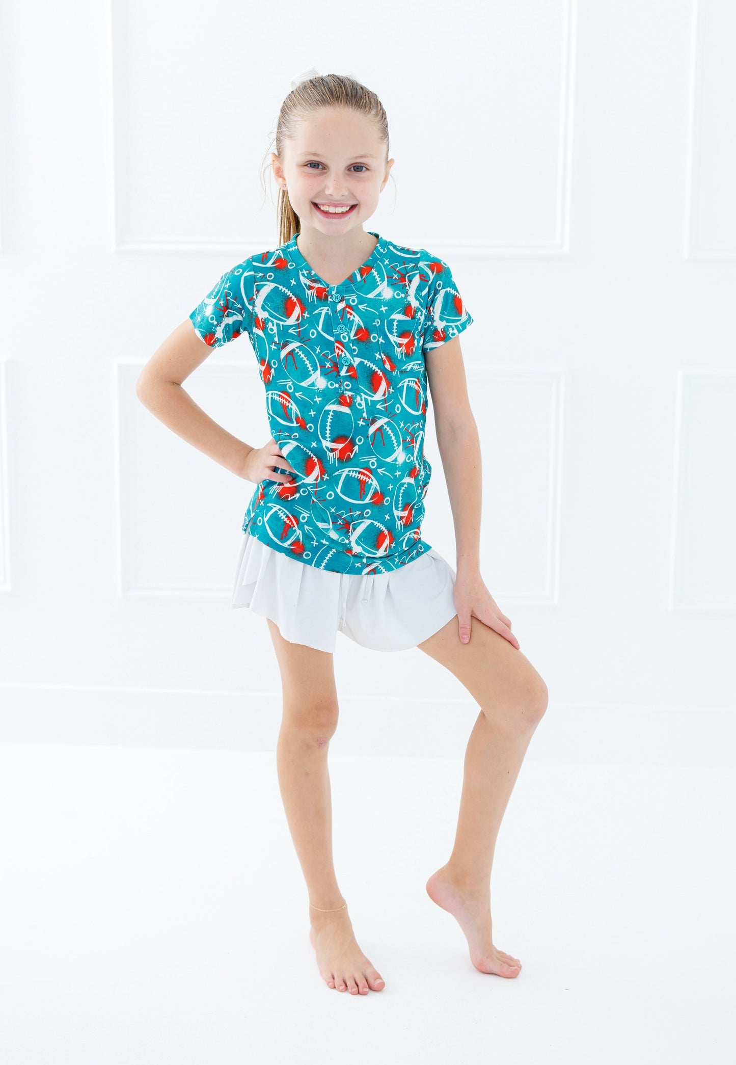 Graffiti Football Henley T-Shirt : AQUA AND ORANGE