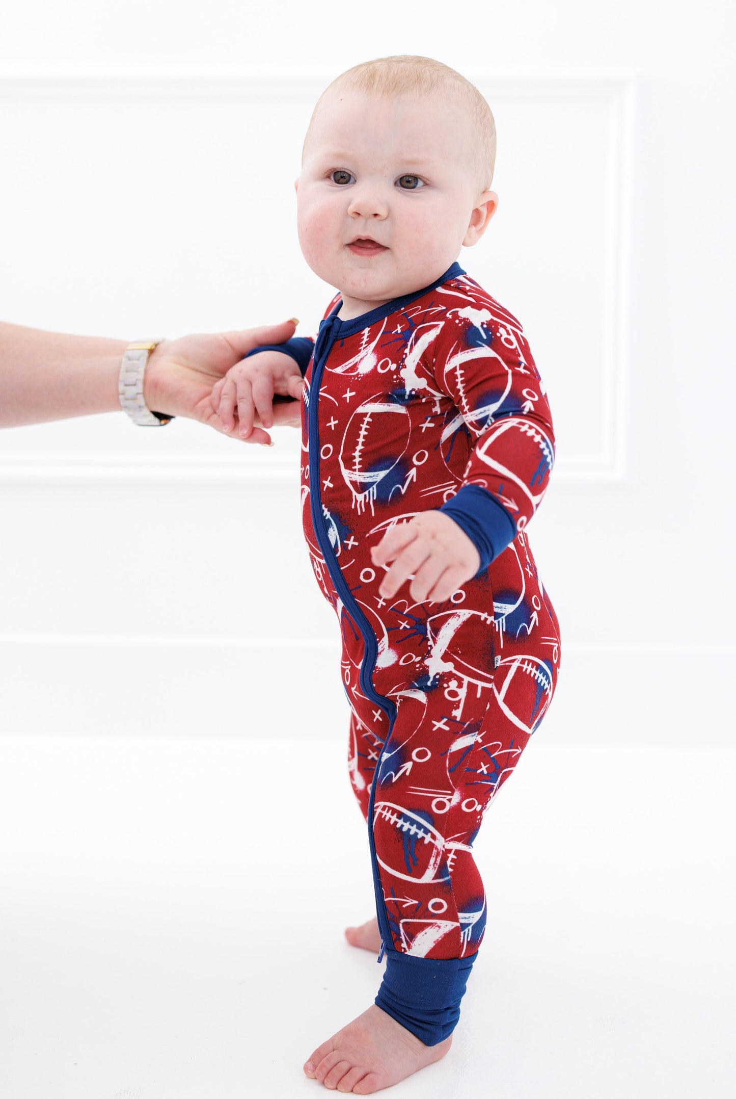 Graffiti Football Convertible Romper : RED AND NAVY