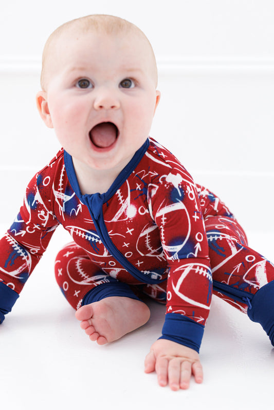 Graffiti Football Convertible Romper : RED AND NAVY