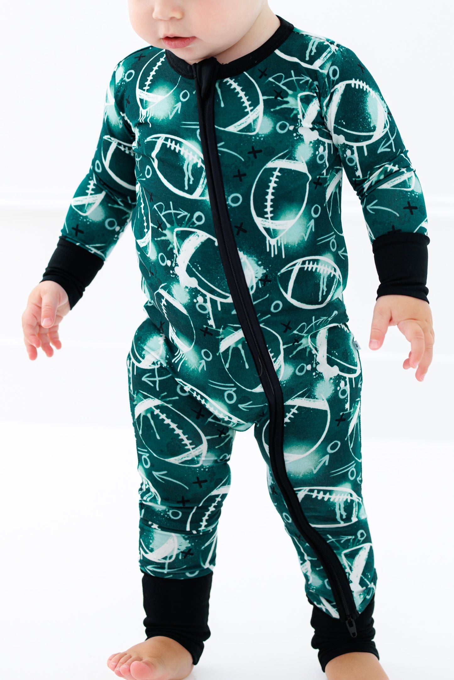 Graffiti Football Convertible Romper : GREEN AND WHITE/SILVER