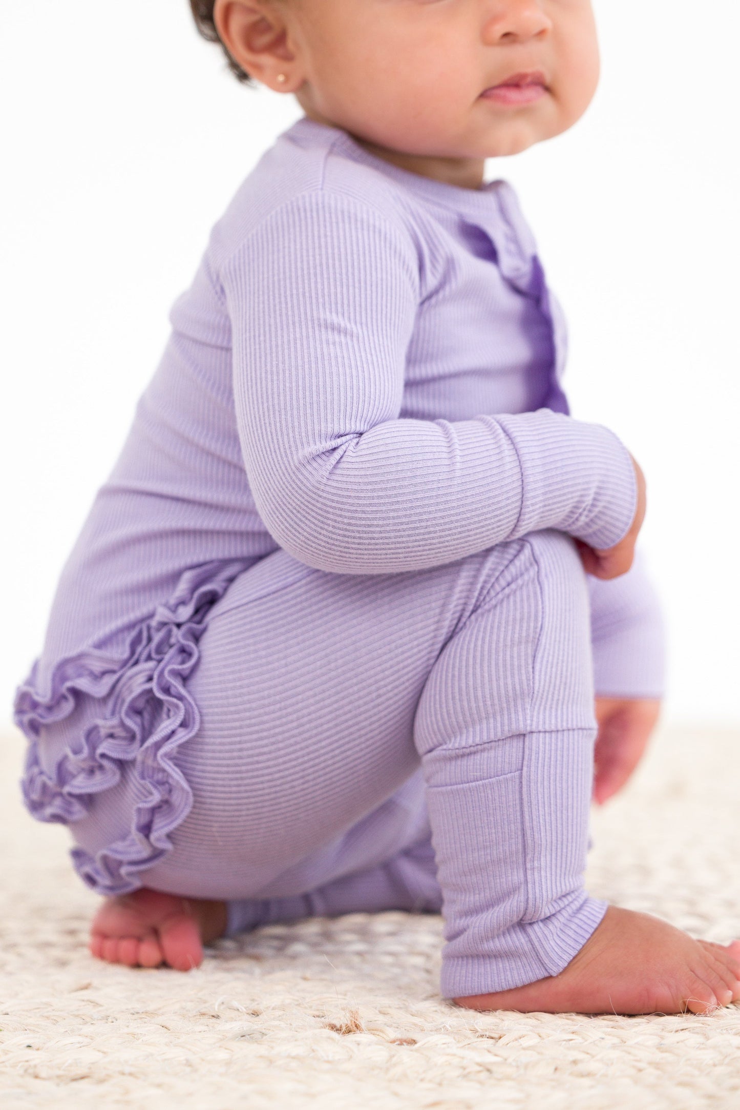 Lavender Ribbed Ruffle Convertible Romper