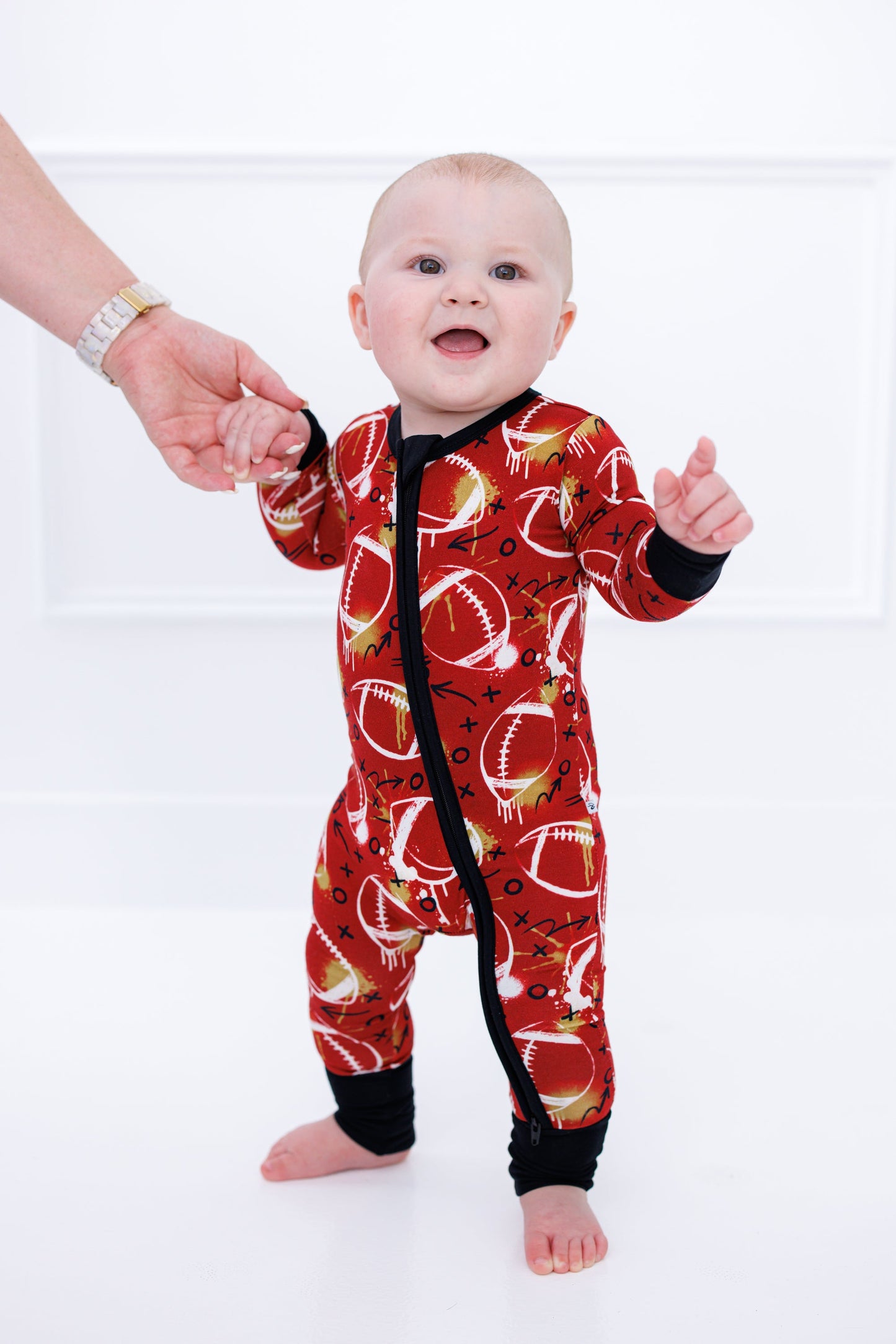 Graffiti Football Convertible Romper : RED AND GOLD