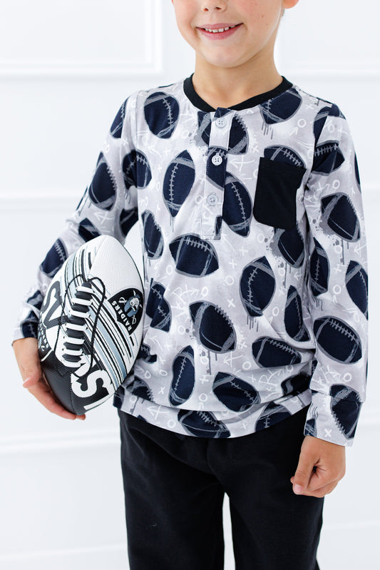 Graffiti Football Henley T-Shirt : SILVER AND BLACK