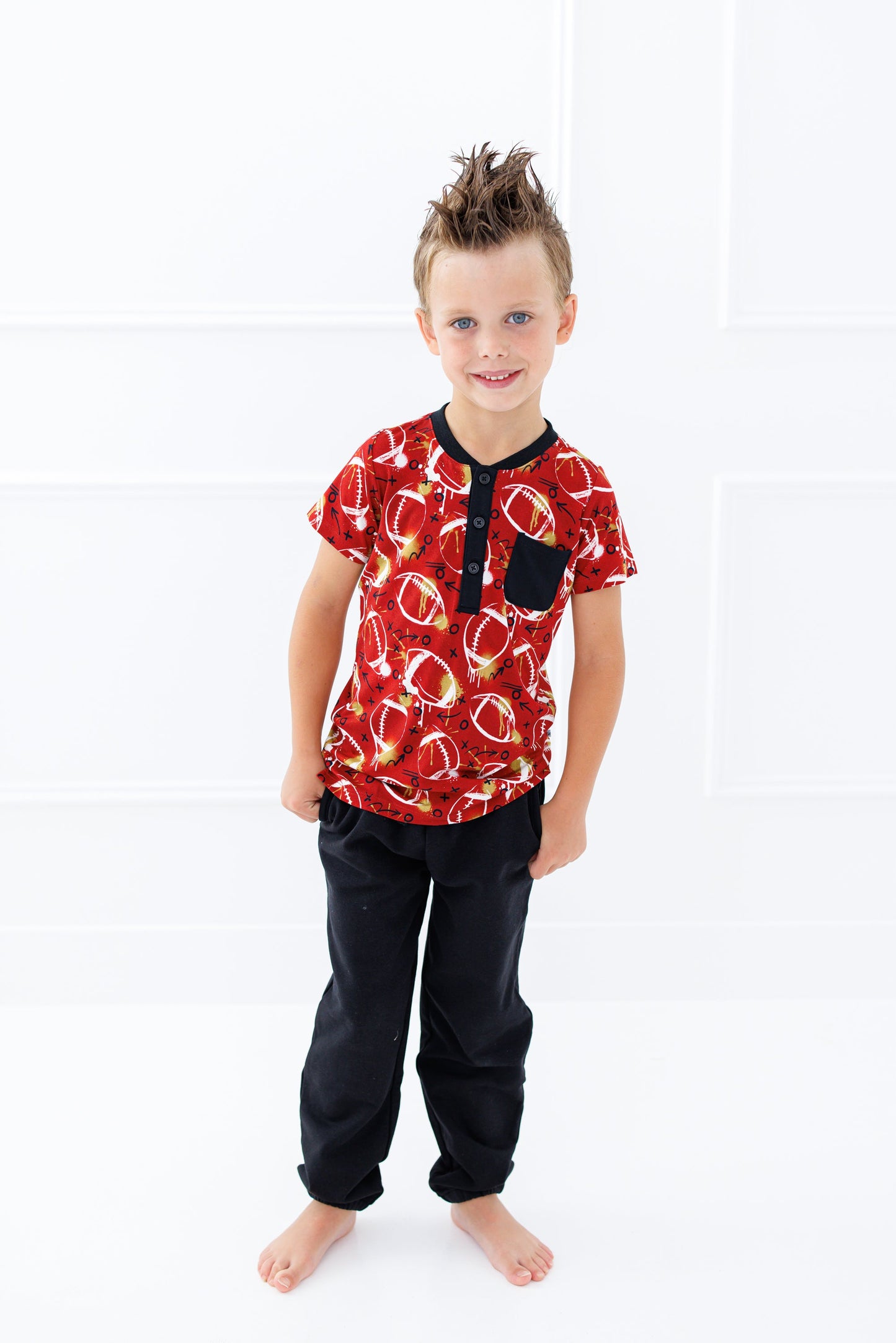 Graffiti Football Henley T-Shirt : RED AND GOLD