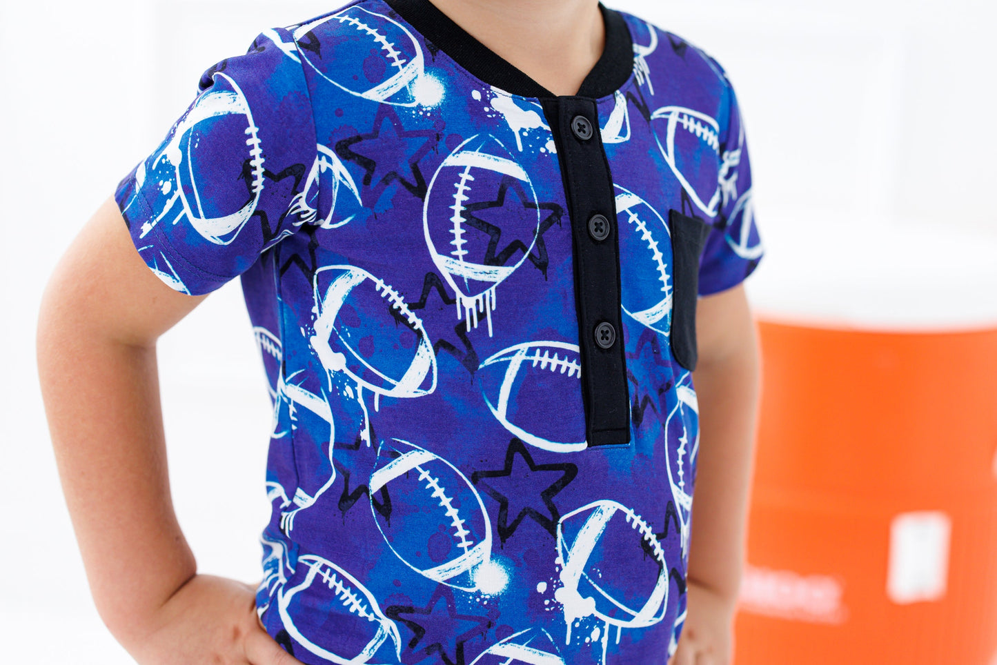 Graffiti Football Henley T-Shirt : BLUE AND WHITE WITH STARS