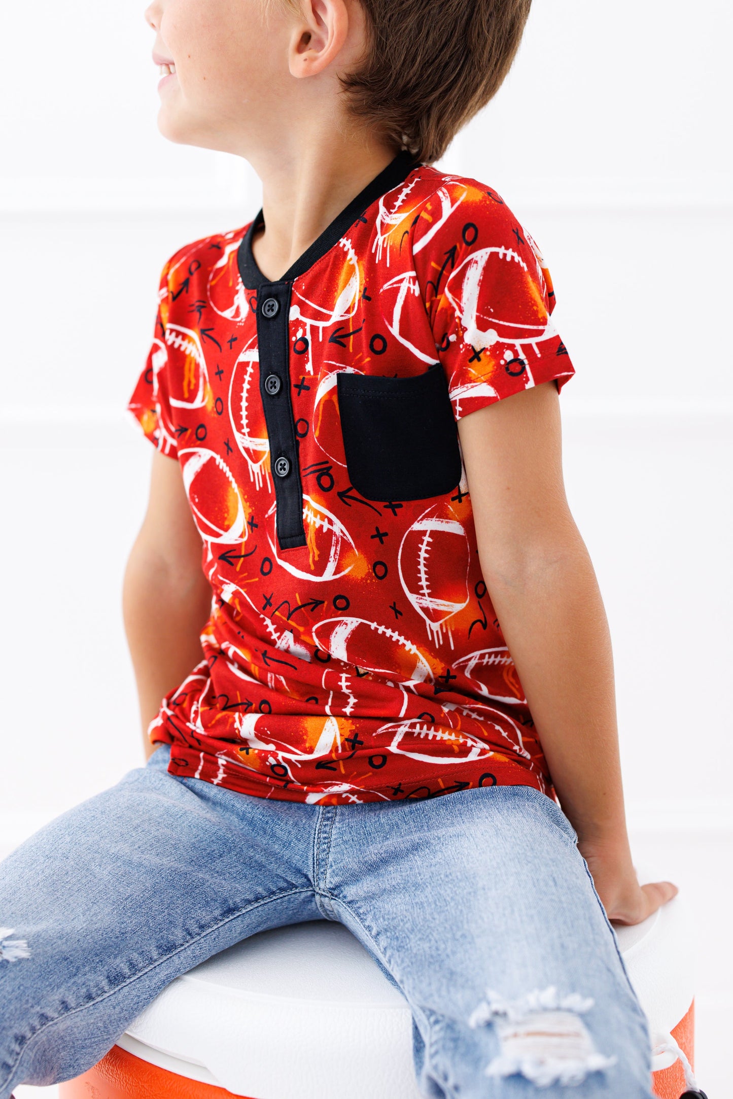Graffiti Football Henley T-Shirt : RED AND ORANGE