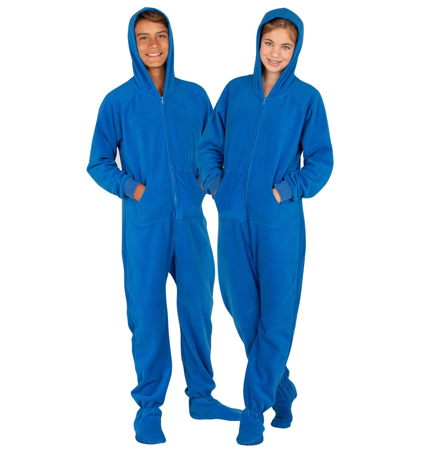 Family Matching Brilliant Blue Hoodie Fleece Onesie