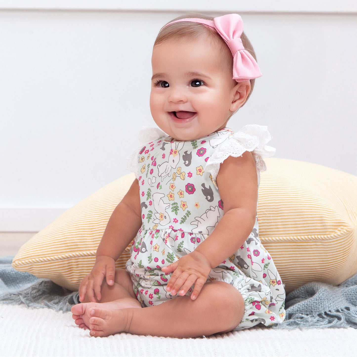 Bunny Garden Baby Romper – Flutter Sleeve One-Piece