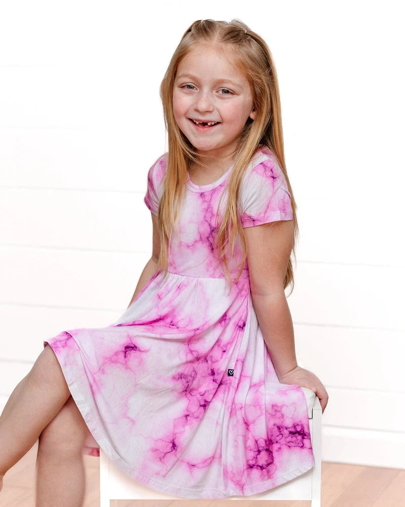 Madi Pink Marble Ruffle Twirl Dress