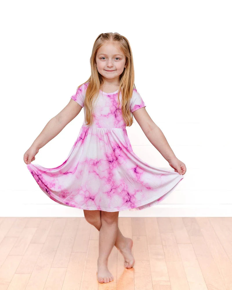 Madi Pink Marble Ruffle Twirl Dress