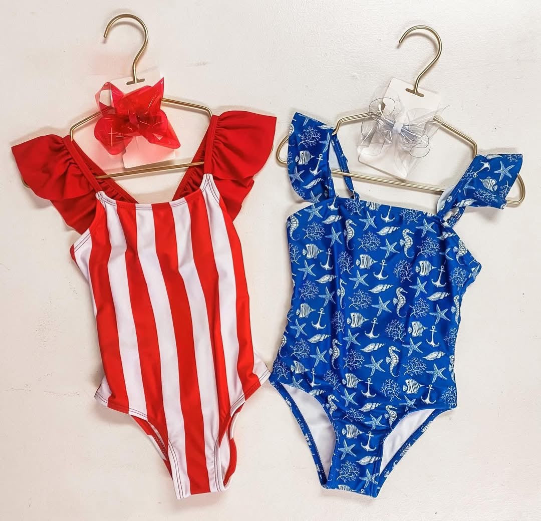 Girls Set Sail Striped Swimsuit