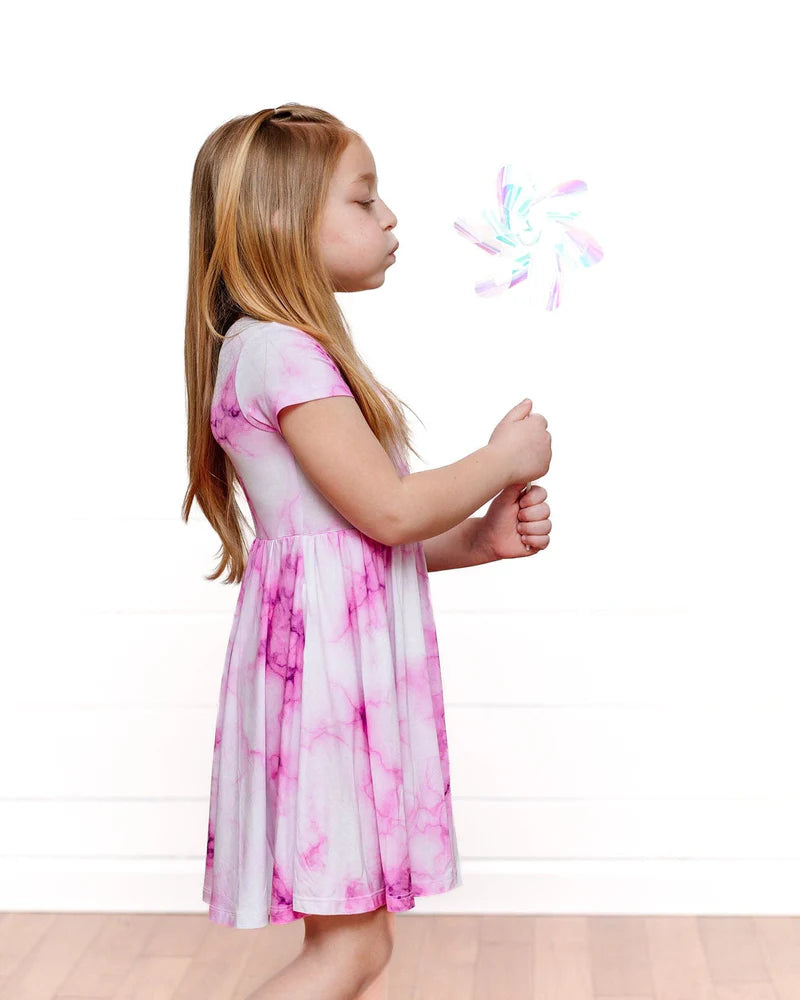 Madi Pink Marble Ruffle Twirl Dress