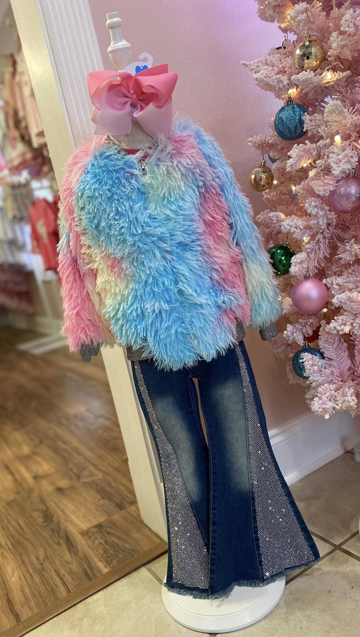 Rainbow Shaggy Coat – Girls’ Statement Outerwear