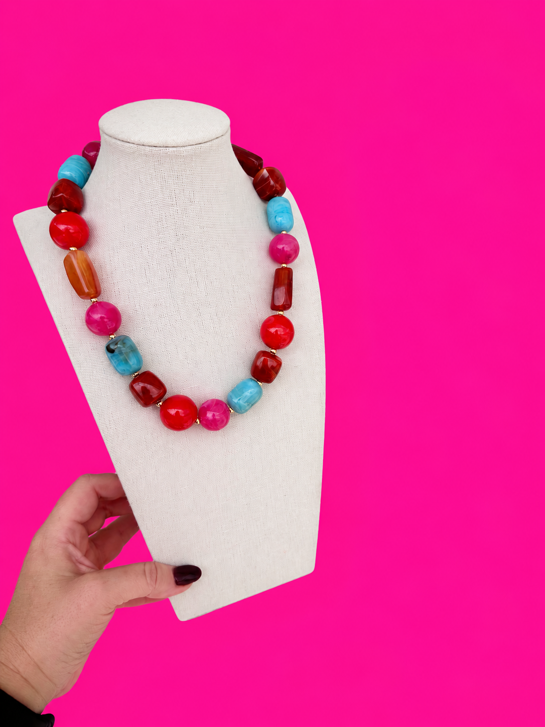 Fall Statement Bead Necklace - Red, Blue, Burgundy