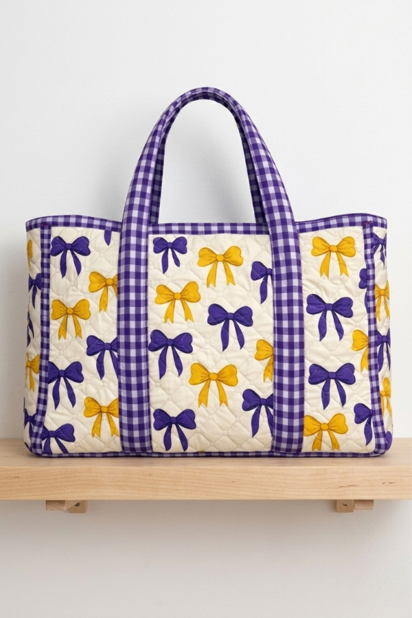 SC - ETA 5/1 - Sideline Social Purple and Yellow Bow Tote bag