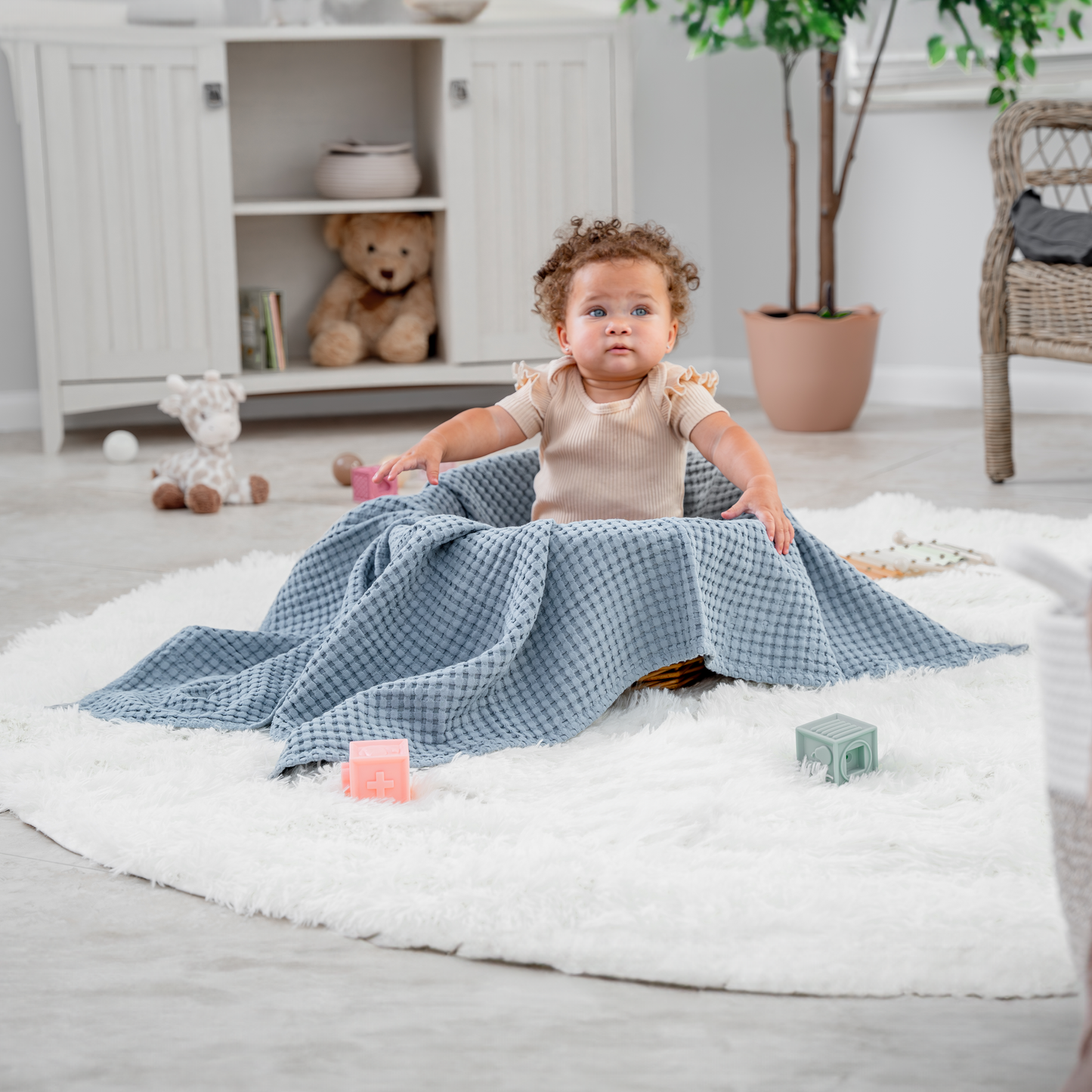Baby Waffle Blankets in Pacific Blue