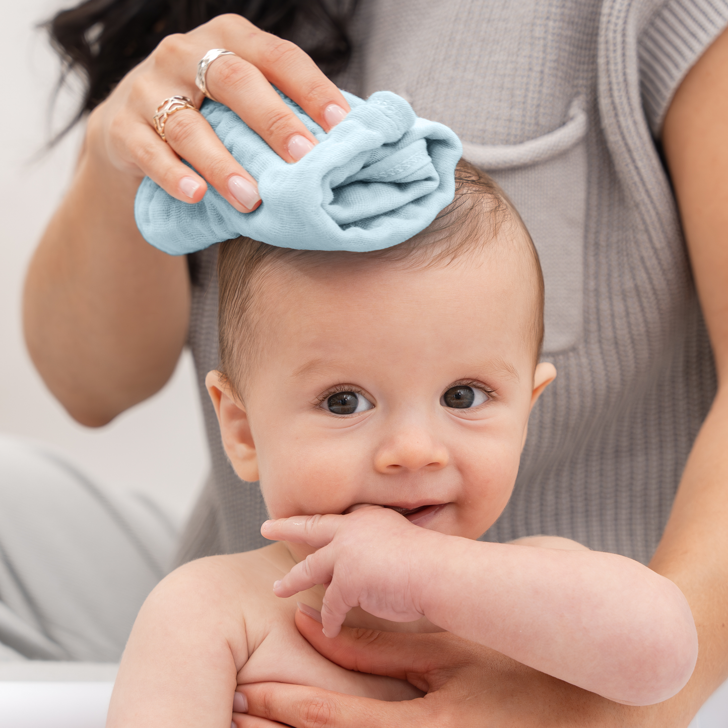 Muslin Washcloths in Sky Blue